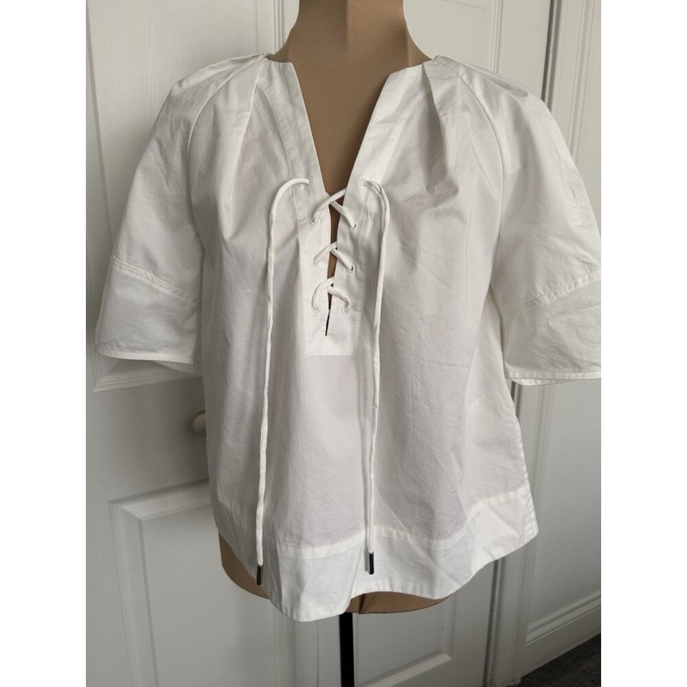 Madewell $98 Womens Short Sleeve Poplin Lace Up Top in White Size S #NW070 - Picture 5 of 12